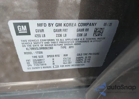 2021 Chevrolet Trailblazer Fwd Activ из США, поврежденный, VIN KL79MVSL9MB062360